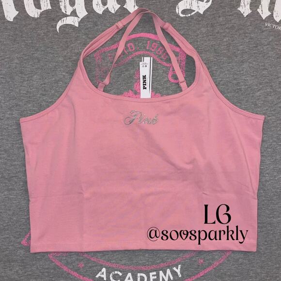 VS PINK Limited Edition Cameo Pink Bling All-Day Cotton Square Neck Tank Top - Picture 1 of 6